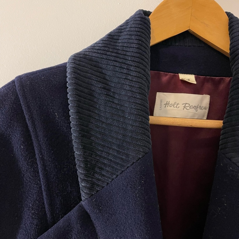 ✨Vintage✨ Holt Renfrew Navy Pea Coat with Corduroy Neckline size 7/8 - Picture 8 of 11